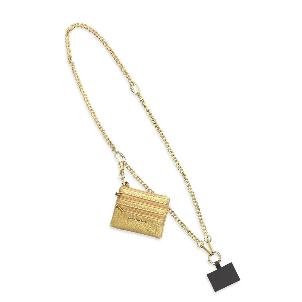 NEW SAVE THE GIRLS Gold Chain Pouch Crossbody Clip & Go cell Phone Wallet